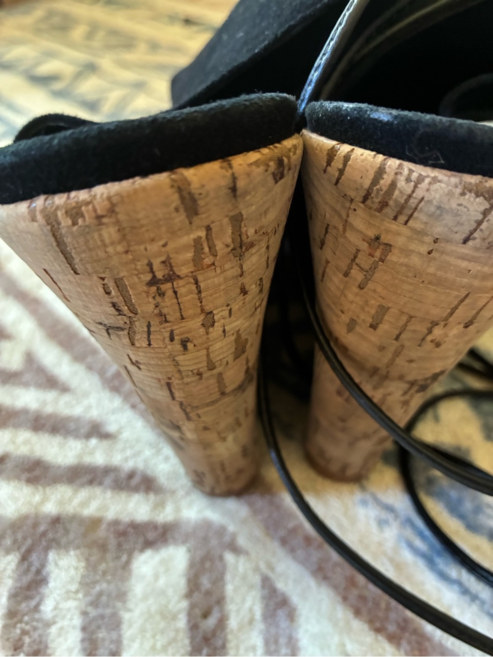 M4DE Black Suede Cork Wedge Mules with Ankle Tie Made in Brazil 8.5 - Picture 4 of 6